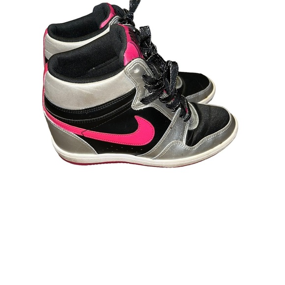 Nike Dunk Sky Hi Pink black silver wedge sneakers size 8.5 - Picture 1 of 6